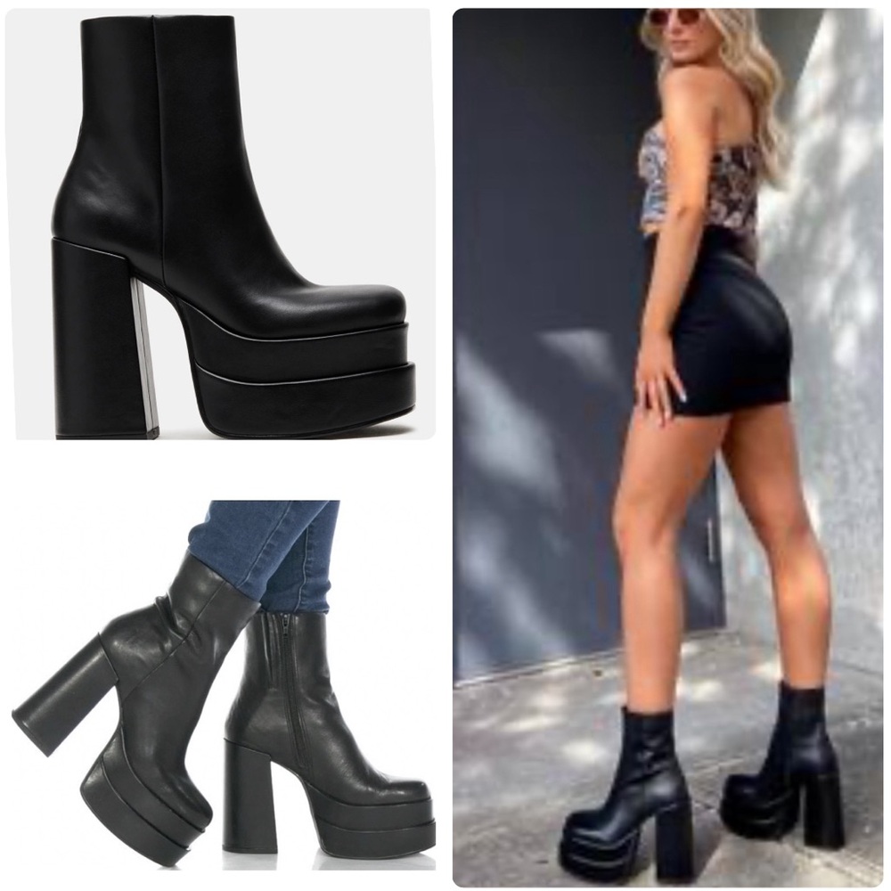 Steve Madden Cobra platform heeled boots in black leather
